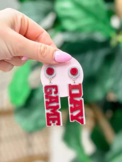 'Game Day' Statement Dangle Earrings - Red & Gray