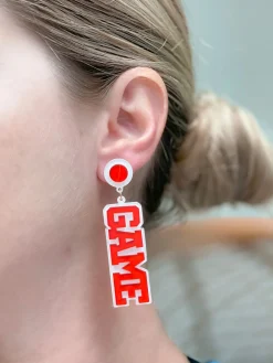 'Game Day' Statement Dangle Earrings - Red & White