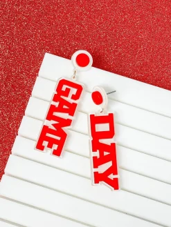 'Game Day' Statement Dangle Earrings - Red & White