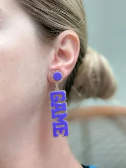 'Game Day' Statement Dangle Earrings - Gold & Purple