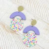 Geometric Circle Clay Dangle Earrings - Rainbow Confetti & Lavender