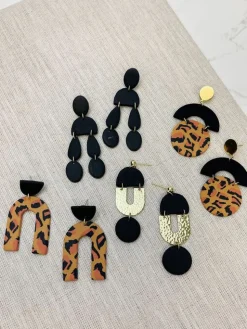 Geometric Clay Dangle Earrings - Black