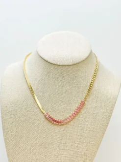 Geometric Pink Stone Chain Necklace