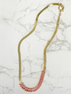 Geometric Pink Stone Chain Necklace