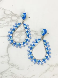 Geometric Teardrop Beaded Dangle Earrings
