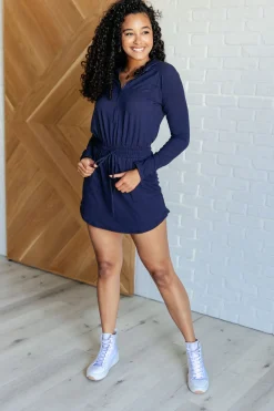 Getting Out Long Sleeve Hoodie Romper in Navy