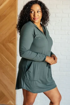 Getting Out Long Sleeve Hoodie Romper in Smoked Spruce