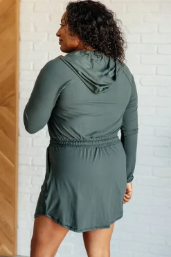 Getting Out Long Sleeve Hoodie Romper in Smoked Spruce