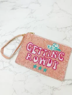 'Getting Rowdy' Beaded Zip Wristlet - Pink