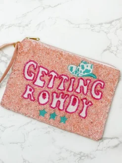 'Getting Rowdy' Beaded Zip Wristlet - Pink