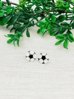 Glitter Acrylic Sports Stud Earrings - Soccer
