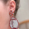 Glitter & Rhinestone College Football Dangle Earrings - Silver & Burgundy