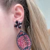 Glitter & Rhinestone College Football Dangle Earrings - Burgundy & Black