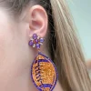 Glitter & Rhinestone College Football Dangle Earrings - Orange & Purple