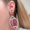 Glitter & Rhinestone College Football Dangle Earrings - Burgundy & White