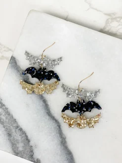 Glitter Bat Trio Dangle Earrings - Dark