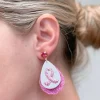 Glitter Breast Cancer Ribbon Guitar Pick Dangle Earrings