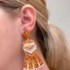 Glitter Cheerleader Dress Dangle Earrings - Orange & White