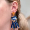 Glitter Cheerleader Dress Dangle Earrings - Navy & Orange
