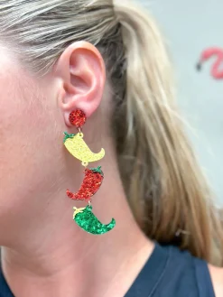 Glitter Chili Pepper Dangle Earrings