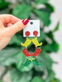 Glitter Chili Pepper Dangle Earrings