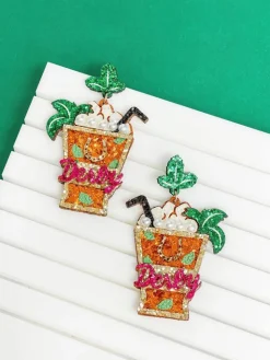 Glitter Derby Mint Julep Dangle Earrings
