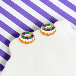 Glitter Enamel King Cake Stud Earrings