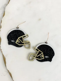Glitter Football Helmet Dangle Earrings - Black