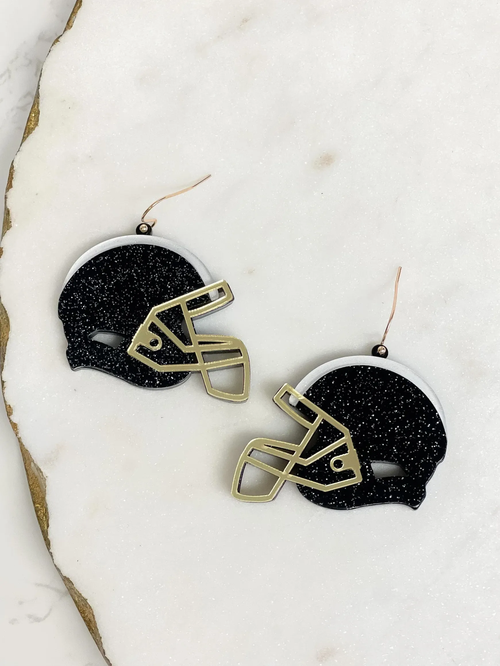 Glitter Football Helmet Dangle Earrings - Black