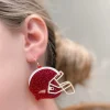 Glitter Football Helmet Dangle Earrings - Red