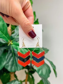 Glitter Game Day Arrow Dangle Earrings - Red & Black