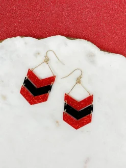 Glitter Game Day Arrow Dangle Earrings - Red & Black