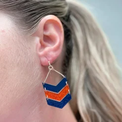 Glitter Game Day Arrow Dangle Earrings - Navy Blue & Red