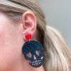 Glitter Heart Skull Dangle Earrings