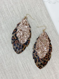 Glitter Leopard Feather Dangle Earrings