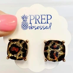 Glitter Leopard Stud Earrings