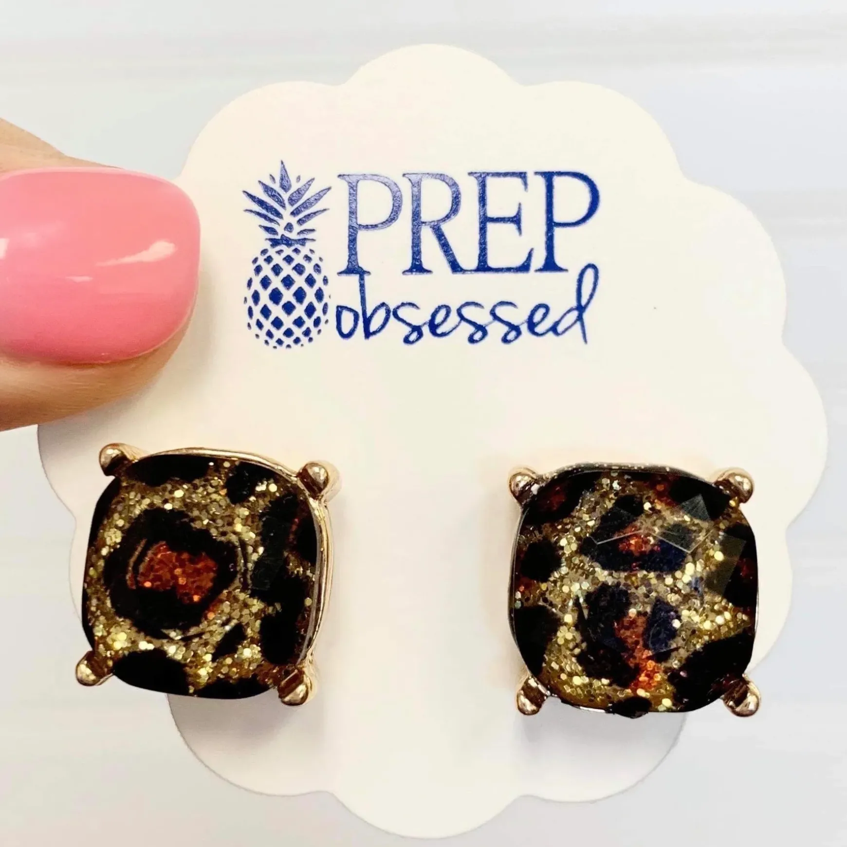 Glitter Leopard Stud Earrings