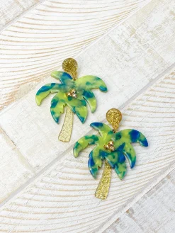 Glitter Palm Tree Dangle Earrings