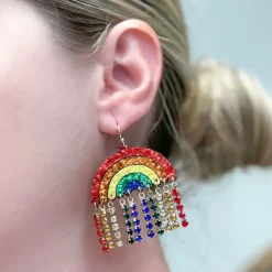 Glitter Rainbow Rhinestone Tassel Earrings