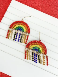 Glitter Rainbow Rhinestone Tassel Earrings