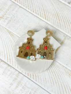 Glitter Sand Castle & Shell Drop Earrings