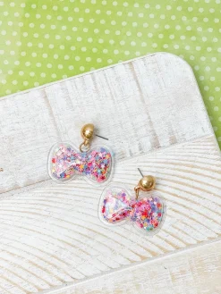 Glitter Shaker Bow Dangle Earrings - Multi