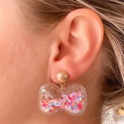 Glitter Shaker Bow Dangle Earrings - Multi