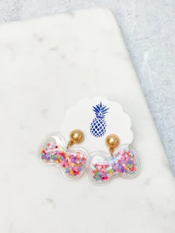 Glitter Shaker Bow Dangle Earrings - Multi