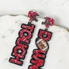 Glitter 'Touch Down' Football Dangle Earrings - Burgundy & Black