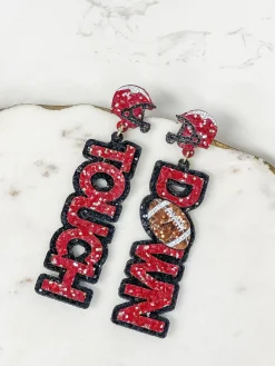 Glitter 'Touch Down' Football Dangle Earrings - Burgundy & Black