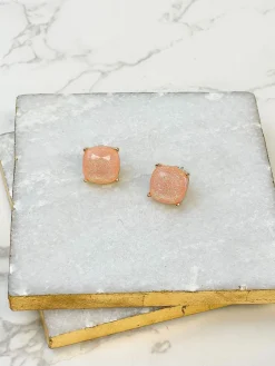 Glittery Glass Crystal Stud Earrings - Cream