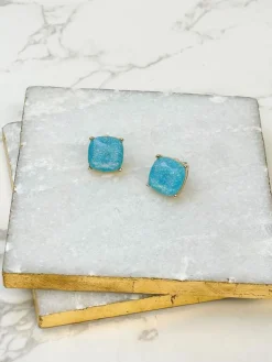 Glittery Glass Crystal Stud Earrings - Blue