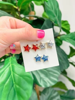 Glittery Star Stud Set of 3 - Patriotic
