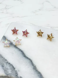 Glittery Star Stud Set of 3